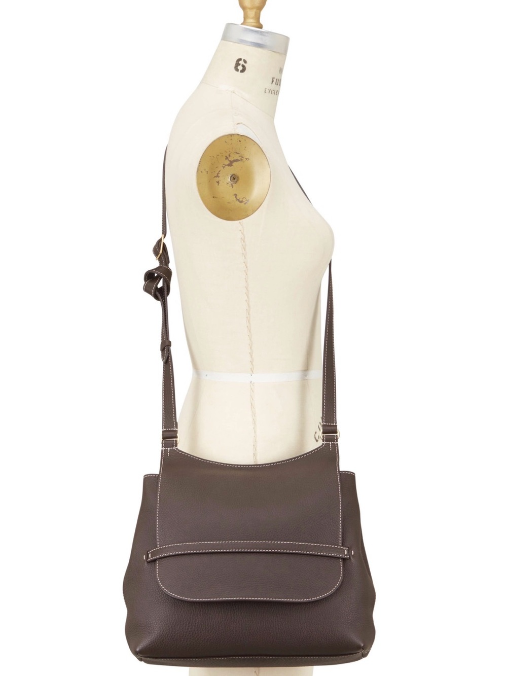The Row Sideby Equestrian Brown Leather Crossbody Bag with Contrast Stitching